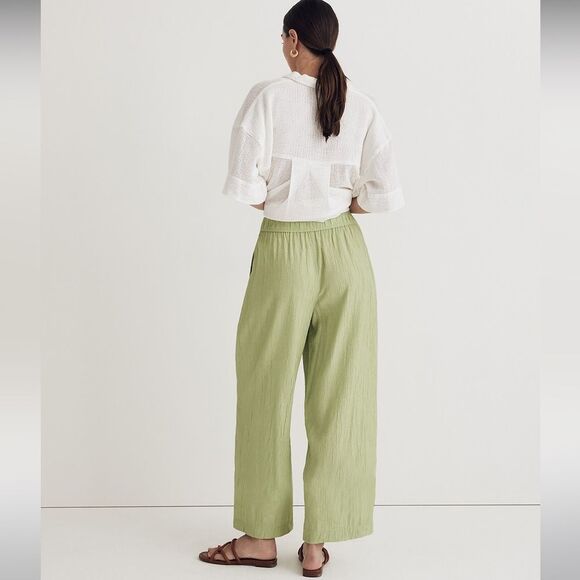 *Discolor on Leg* Madewell NWT Crinkled Crepe Straight-Leg Crop Pants Size Large - Picture 3 of 14